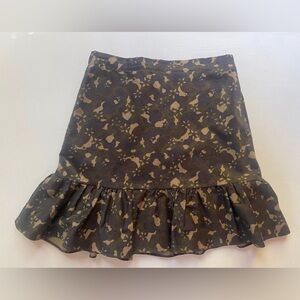 ANN MASHBURN Skirt Pull On Cotton Floral Camo Sz MEDIUM Ruffle Green Navy Tan